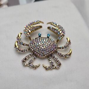 AB Rhinestone Crab Brooch Retro Style Pin Rhinestones Beach Summer Sea Life